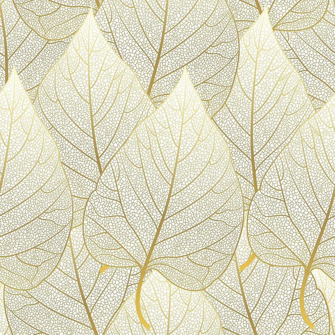 VaryStyle 17.7"x118" Luxury Gold Leaf Wallpaper White/Gold Peel and Stick Wallpaper Leaves Wall Mural Self Adhesive Stick on Vinyl Wallpaper Gold Contact Paper for Cabinets Bathroom Walls Shelf Liner