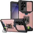 Designed for Samsung S23 Ultra Wallet Case with Magnetic Car Mount Credit Card Holder Stand Kickstand Heavy Duty Shockproof Hybrid Rugged Drop Protective Cover for Galaxy S23U Women Rose Gold