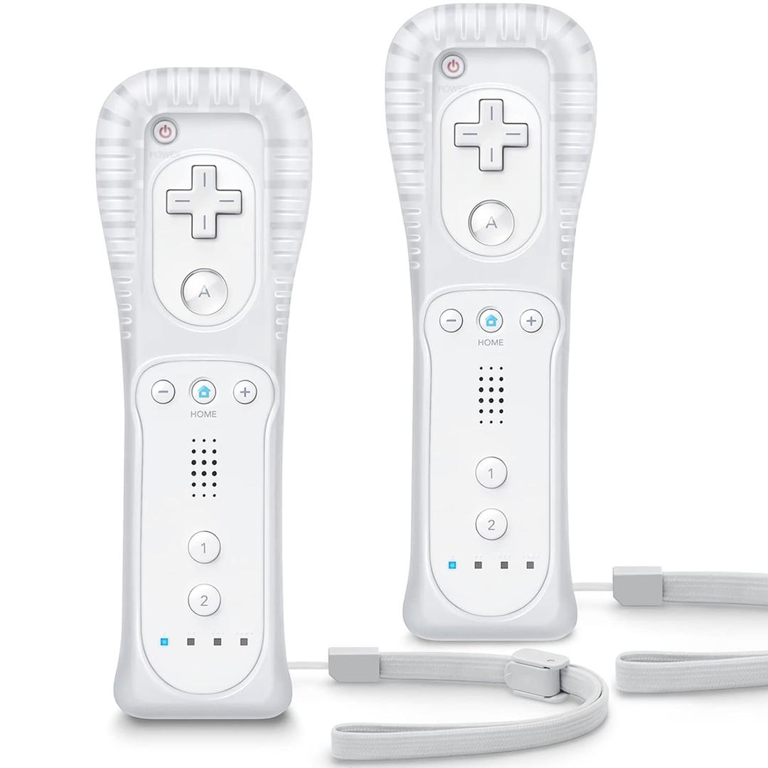 TIANHOO Remote Controller for Wii & Wii U, with Silicone Case and Wrist Strap, 2 pack (White)