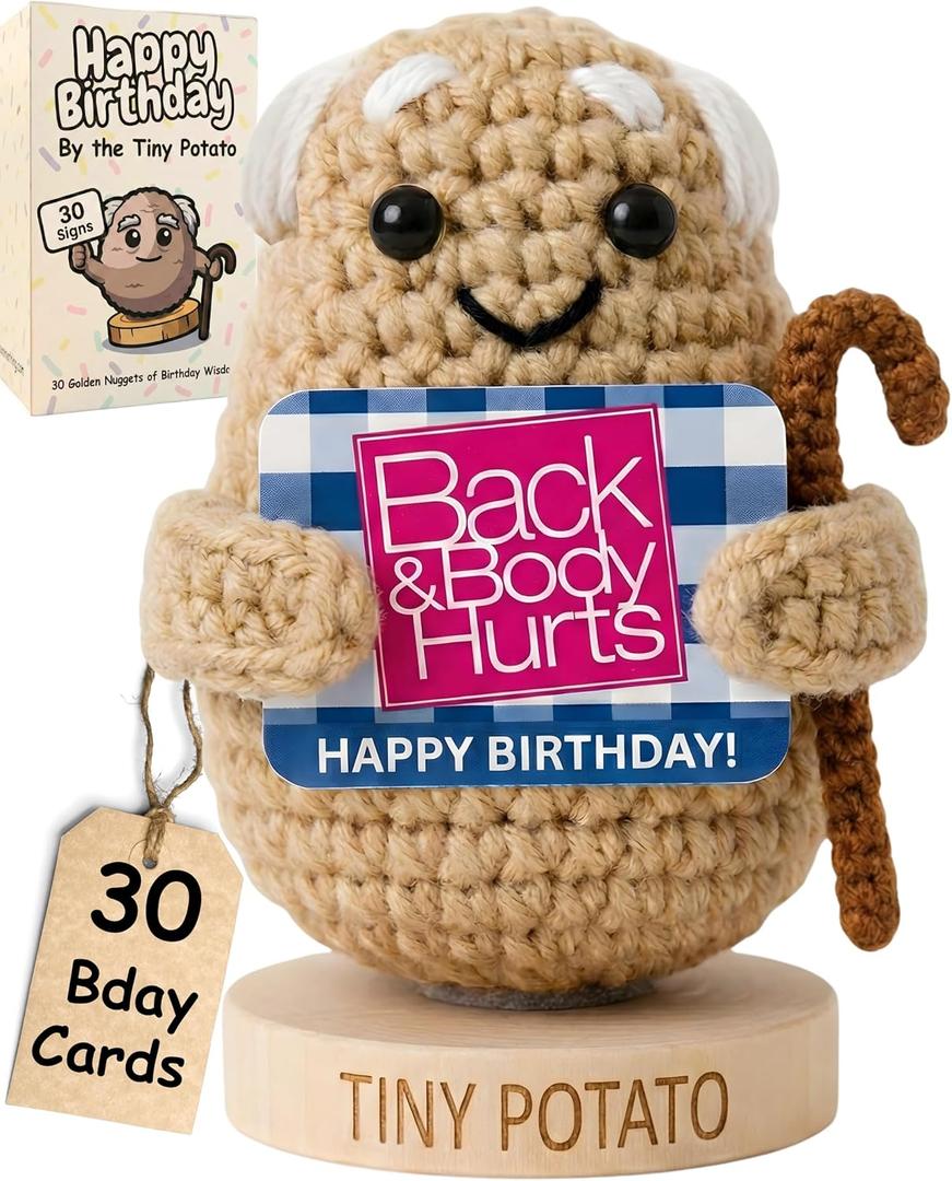 30 Swappable Birthday Wishes by the Tiny Potato Positive Crochet | Funny Milestone Birthday Gift for Men, Women, Friend, Coworker, Brother, Dad | Back & Body Hurts Gag Bday Party Decorations for Men