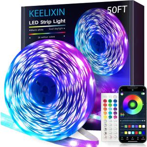 KEELIXIN LED Lights Music Sync RGB LED Strip Lights with APP & Remote Control (16.5ft)