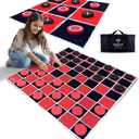Swooc Games - 2-in-1 Vintage Giant Checkers & Tic Tac Toe Game W/Mat (3ft x 3ft) - 100% Machine-Washable Canvas - Giant Outdoor Games for Kids - Yard Game for Kids - Jumbo Lawn Set - Large Checkers