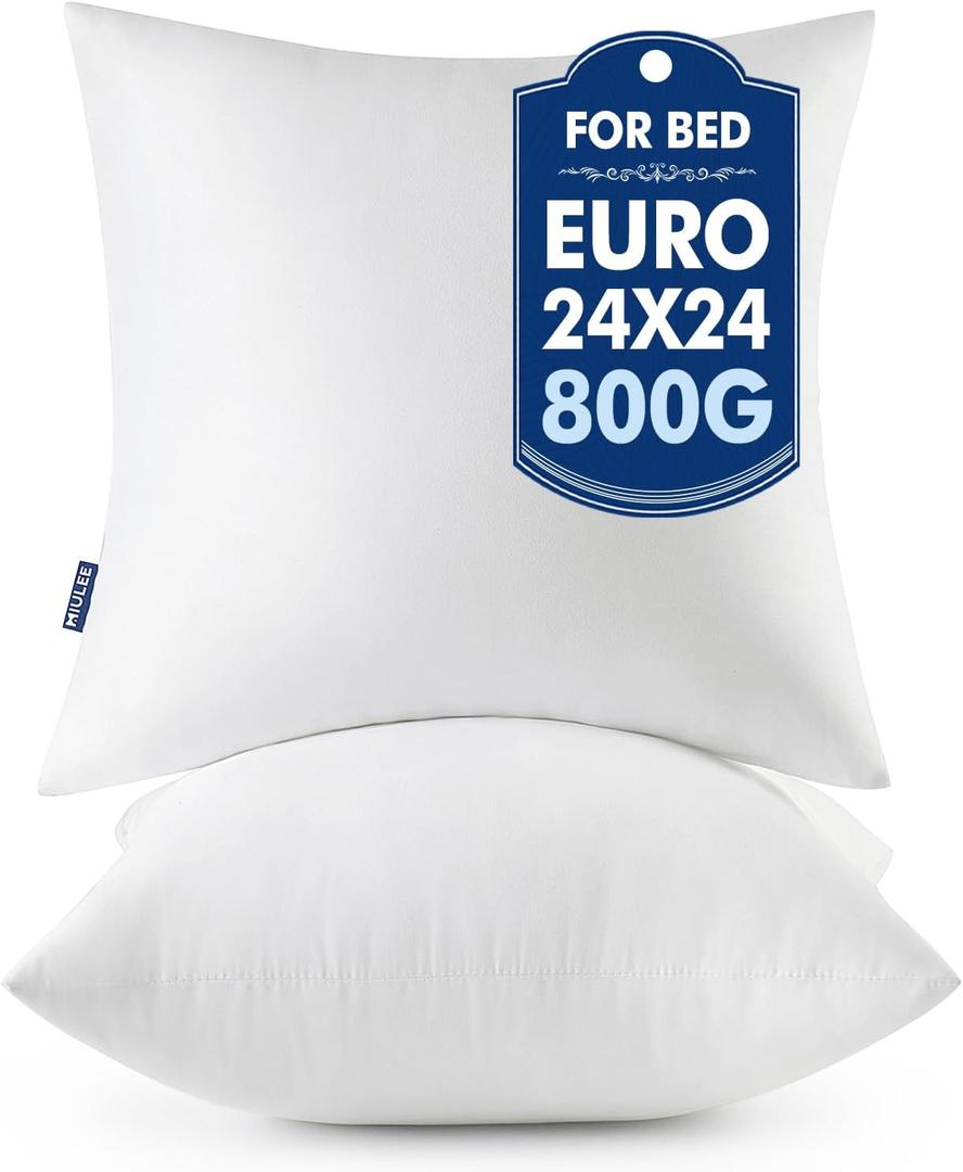 MIULEE 24x24 Euro Pillow Inserts 2 Pack, Throw Pillows for Couch Bed