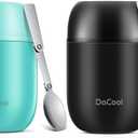 DaCool 2 Pack Food Thermo for Hot Food 16 OZ Insulated Food Jar Kids Adult Vacuum Stainless Steel Lunch Thermo Insulated Lunch Container for School Office Picnic Travel Outdoors,Black+Cyan Blue