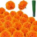 Marigold Flowers Artificial - 120 Premium Silk Flower Heads with 30 Stems for Diwali Decor, Day of The Dead Altar, Handmade Garland Making (2" Blooms, Reusable) (Orange 120)