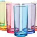 US Acrylic Classic Plastic Reusable Drinking Glasses (Set of 6) 16oz Water Cups Assorted Colors | BPA-Free Tumblers, Made in USA | Top-Rack Dishwasher Safe