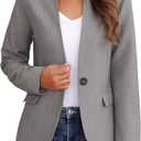 GRAPENT Women's Business Casual Pockets Work Office Blazer Back Slit Jacket Suit (Medium, Grey)