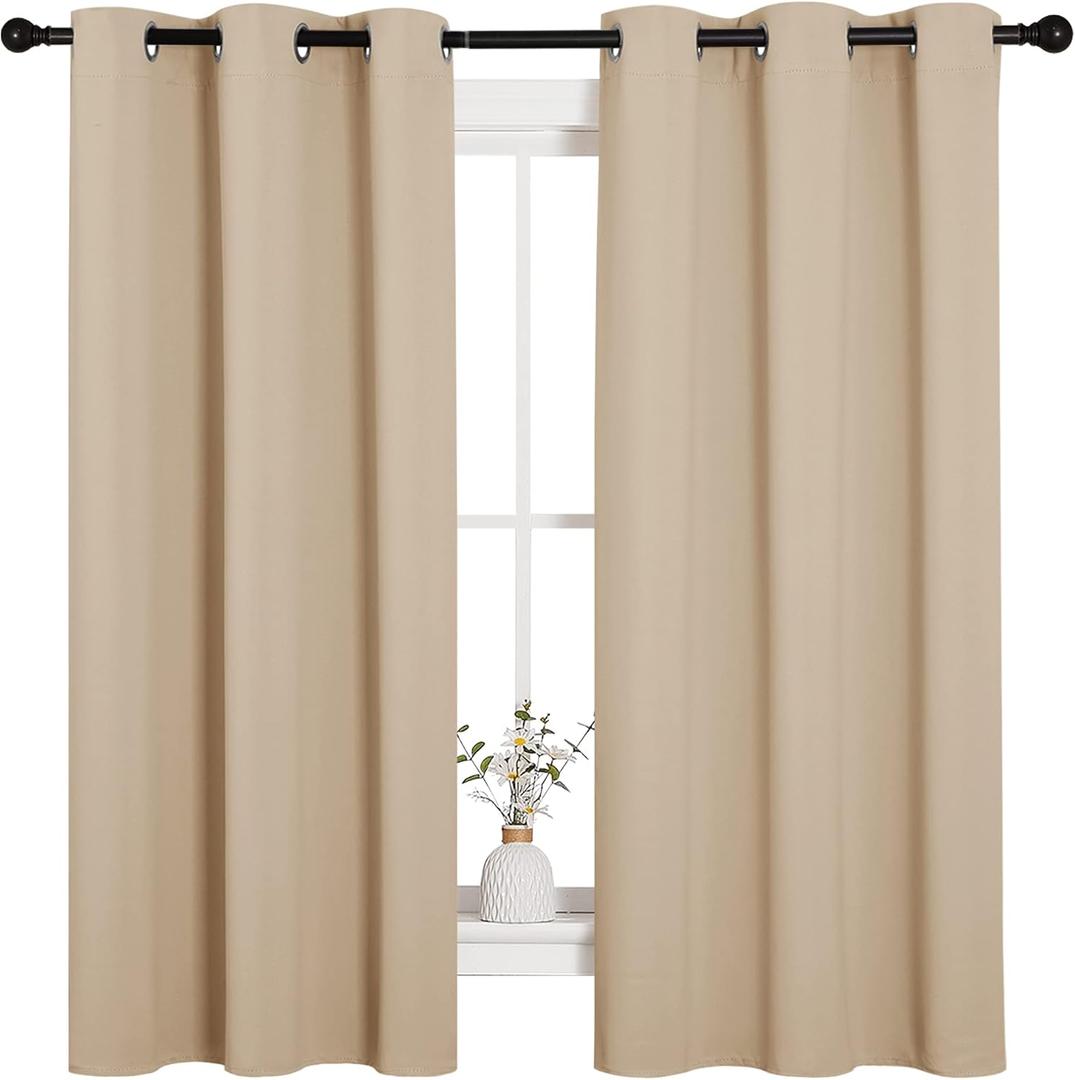 NICETOWN Thermal Insulated Grommet Room Darkening Curtains/Draperies/Panels for Bedroom (2 Panels, W42 x L63 inches, Biscotti Beige)