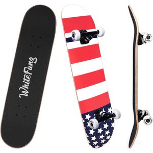 WhiteFang Skateboards for Beginners, Complete Skateboard 31 x 7.88, 7 Layer Canadian Maple Double Kick Concave Standard and Tricks Skateboards for Kids and Beginners, 31.75 inches by 7.88"