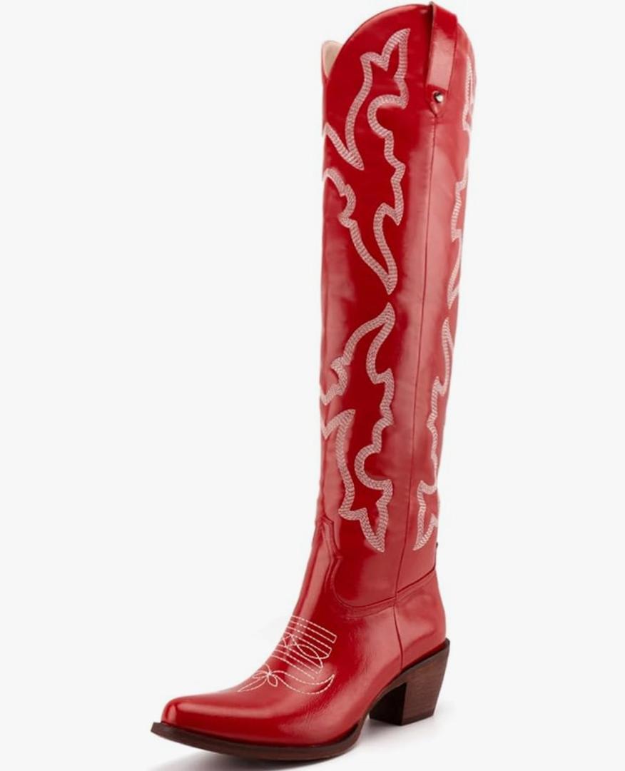 Womens Cowgirl Boots Fashion Knee High Western Boots With Classic Embroidery Chunky Block Heels, Size: 8