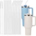 [12 Pcs] Replacement Glass Straws for Stanley - Compatible with Stanley 40 oz 30 oz Cup Tumbler,12" x 10mm Reusable Clear Glass Straw with 2 Cleaning Brush for Cup Accessories