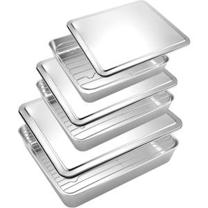 3 Sets Stainless Steel Roasting Pans with Lids, Baking Pan for Oven with 3 Pcs Flat Racks, Heavy Duty, Dishwasher Safe Rectangular Lasagna Pan with Handles for Turkey Chicken