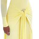Geulis Long Sleeve Spring Fall Maxi Dress 2026 Elegant Bodycon Wrap Long Dress Cocktail Party Wedding Guest Dresses (Yellow, S)