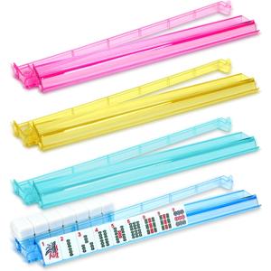 Mahjong Racks with Pushers, 4 Pcs Multi-Color Acrylic Mahjong Tile Racks with Pushers, 18.5 Inch American Mahjong Compatible, Non-Slip Smooth Push, Durable Lightweight Mahjong Accessories