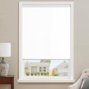 ChrisDowa Cordless 100% Blackout Roller Shade, with Striped Jacquard, Thermal Insulated, UV Protection Fabric, Total Blackout Blinds for Window, French Doors, Home and Office. White, 36" W x 72" H