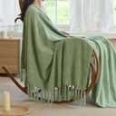 Simple&Opulence Soft Chenille Throw Blanket 50'' x 60'' - Cozy Fluffy Blanket with Fringe Tassel, Farmhouse Boho Blankets for Couch Bed Office Chair Gift Home Decor All Season Use,Sage Green