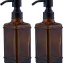 Soap Dispenser 2 Pack, Hand Soap Dispensers with 10 Oz Antique Design Thick Amber Glass Bottle, 304 Rust Proof Stainless Steel Oil Rubbed Bronze Pump, 6Pcs Stickers, for Lotion, Soap