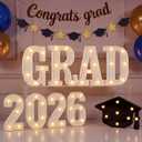 Duraaamo 2026 Graduation Decorations, LED Marquee Light up Letters "GRAD 2026", Graduation Cap Garland Banner with Star, Cap Light Sign for Class of 2026 Party Supplies Table Wall Decor