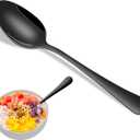 16-Piece 7.3 Inches Black Stainless Steel Dinner Spoons,Durable Soup Spoons,Black Table Spoon,Silverware Spoon