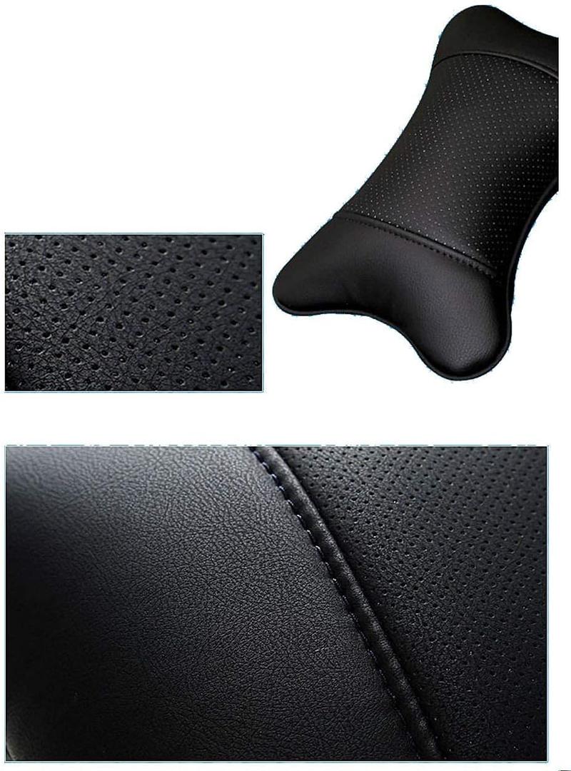 Car Neck Pillows Both Side Pu Leather 2pieces Pack Headrest Fit for Most Cars Filled Fiber Universal Car Pillow (Black)