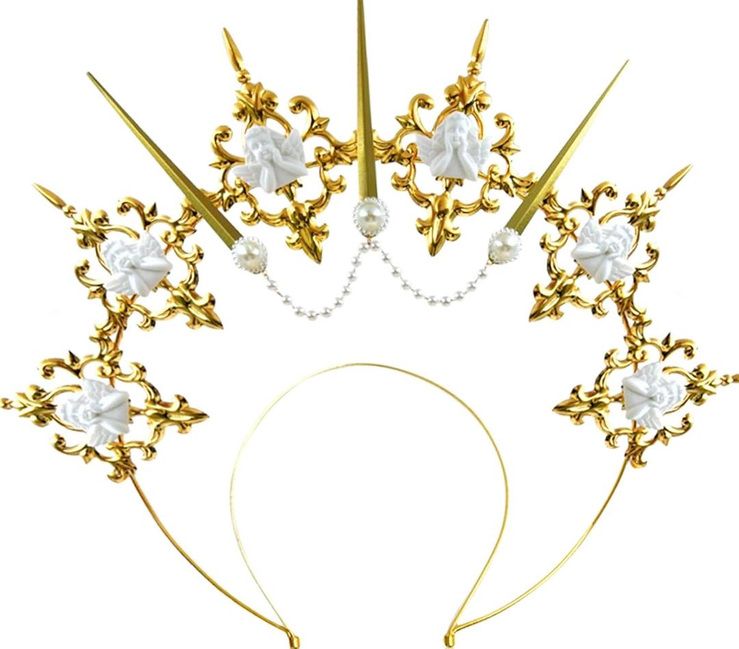 Roaring Good Time Halo Crown Headband Baroque Goddess Headbands Cosplay Pageant Festival Renaissance for Women Boho Wedding Headpiece Costume