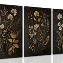 Yudinbin Vintage Dark Botanical Canvas Wall Art Set of 3 Cottagecore Academia Wildflower Wall Decor Rustic Fall Floral Flower Poster Prints for Bedroom Living Room 24x16 Inch Framed
