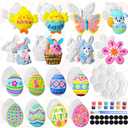 Soulchen 16 Sets Ceramic Easter Painting Kit Unpainted DIY Ceramic to Paint Figurines Paint Your Own Figurines Easter Basket Stuffers Egg Bunny Flower Figure Refrigerator Magnets for Toddler