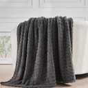 NEWCOSPLAY Super Soft Queen Blanket Grey Premium Silky Flannel Fleece 3D Waffle Checkered Lightweight Bed Blanket All Season Use (Dark Grey, Queen(90"x90"))