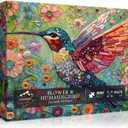 Hummingbird Puzzles for Adults 1000 Pieces, Nature Birds Flower Jewel Art Puzzle, Difficult Crystal Diamond Beautiful Garden Animals Jigsaw Puzzles, Colorful Floral Hard Challenging Puzzles for Adults