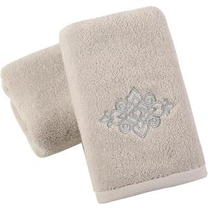 sense gnosis Beige Hand Towel Set of 2 Super Thick 100% Cotton Soft Highly Absorbent Embroidered Decorative Hand Towels for Bathroom Home Hotel Spa 13 x 29 Inch (Light Grey)