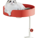 Clioran Cat Desk Bed Large Perch Nest with Teaser Easy Install, Space Saving Mount Design, Sturdy Frame, Removable Cushion, Clamp Desktop Attachment Hammock for Home Office, Side Table(White and Red)