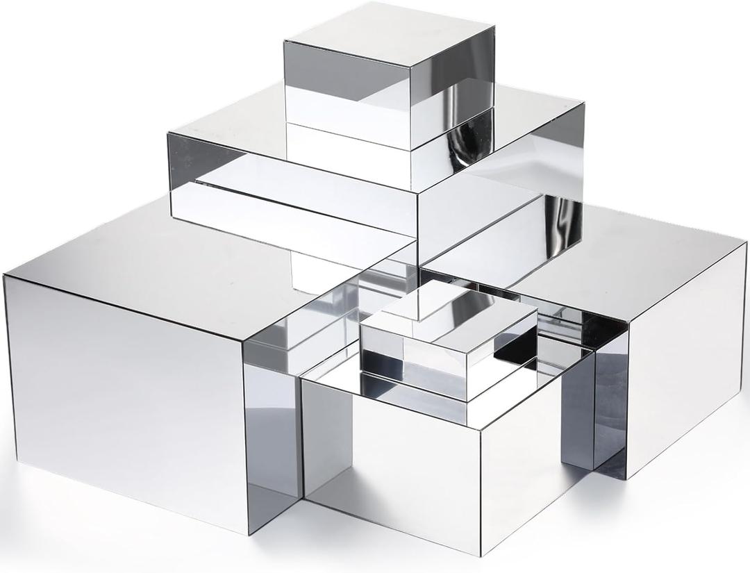 Geelin 6 Pack Acrylic Risers for Display Acrylic Cube Boxes Risers Display Stands with Hollow Bottoms Decorative Stand for Jewelry Candy Table Decor 6 Sizes (Silver)