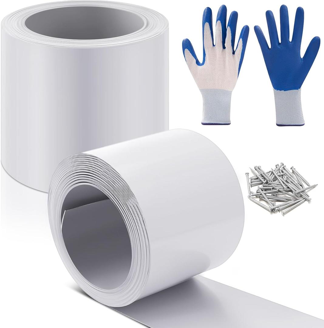Tandefio 2 Rolls Aluminum Flashing Roll 4 Inch X 25 ft, 0.5 mm Thickness Roof Flashing Metal Flashing Aluminum Sheet Metal Roll with Cut Proof Gloves and Stainless Steel Nail for Roofing Stain