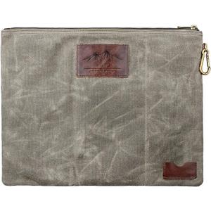 XL Water Resistant Zipper Document Holder, Fits Manila Folder, Rustic Extra Large Waxed Canvas Pouch Full Grain Leather, Inner Pockets, Carabiner, Hold Books, A4 Handouts, Travel Accessories. Olive.