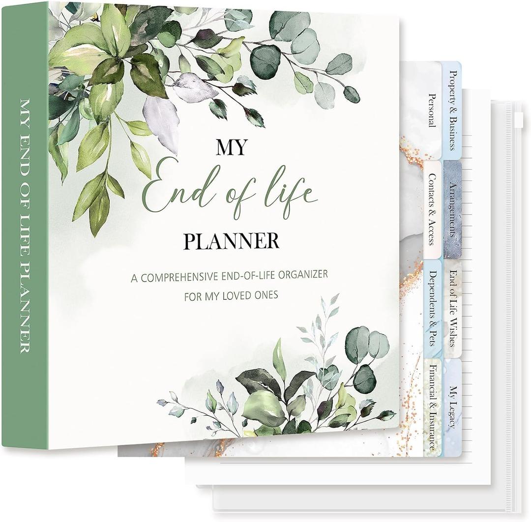 Lanpn End of Life Binder - 8.5x11, Final Wishes & Estate Document Folder with 8 Dividers & 10 Letter Size Binder Pockets, Death Planner Organizer, Before Death Life Plan When I Die Journal Book