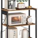 VASAGLE Kitchen Bakers Rack with Power Outlet, Coffee Bar 4-Tier with 8 S Hooks, Microwave Stand, Adjustable Shelf, 15.7 x 31.5 x 55.1 Inches, Rustic Brown and Ink Black UKKS029KD01
