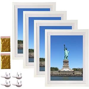4 Pack 12x16 Picture Frame Wood Diamond Painting Frames 30x40cm Diamond Art Frame Display 10x14 in/ 25x35cm with Mat or 12x16 in/ 30x40 cm Without Mat Photo Gallery Frame Set for Wall Hanging - White