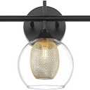 Bathroom Light Fixtures, 3-Light Black and Gold Vanity Lights Over Mirror, Farmhouse Wall Sconce Lighting with Clear Glass and Honeycomb Metal Shade, AD-22001-3W-BK