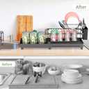 Kitchen Countertop Drying Rackwith Drainer Board Multifunctional 2-Tier Organizer, Utensil Rack and Cup Holder, Removable Design for Kitchen Countertops (Powder Coated Black)