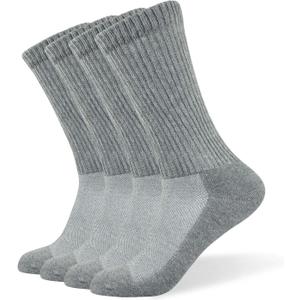 Well Knitting Loose Men's Diabetic Crew Socks,Non-Binding Top,Seamless Toe,Semi Cushion,Breathable Soft Coolmax Socks 4 Pairs (Large)