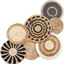 7 Pcs Boho Wall Basket Decor Hanging Handcrafted Seagrass Woven Round Bohemian Basket Wall Decoration Art for Farmhouse Home Room Rustic Decorations Table, Multi Sizes(Classic)