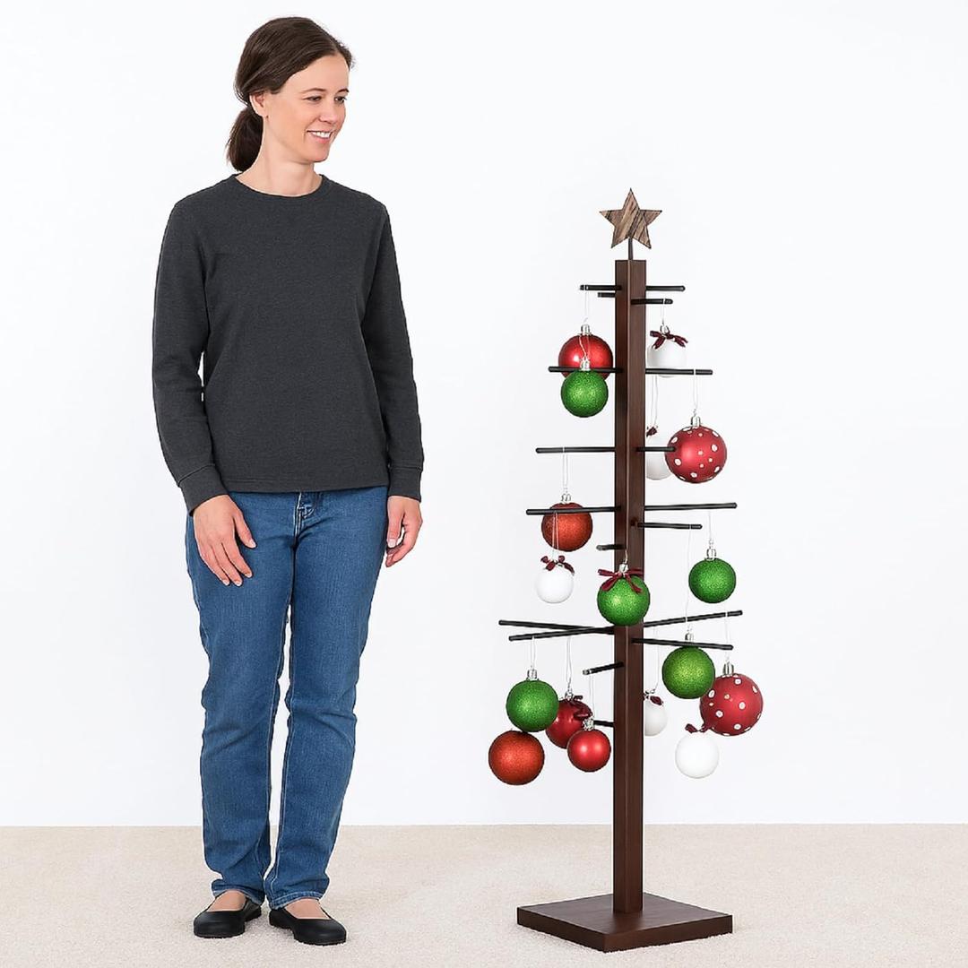 32 Inch Christmas Tree Ornament Stand Holder with Arms, Wood Ornament Display Tree, Tabletop Artificial Trees for Wedding Christmas Birthday Holiday Party Decor