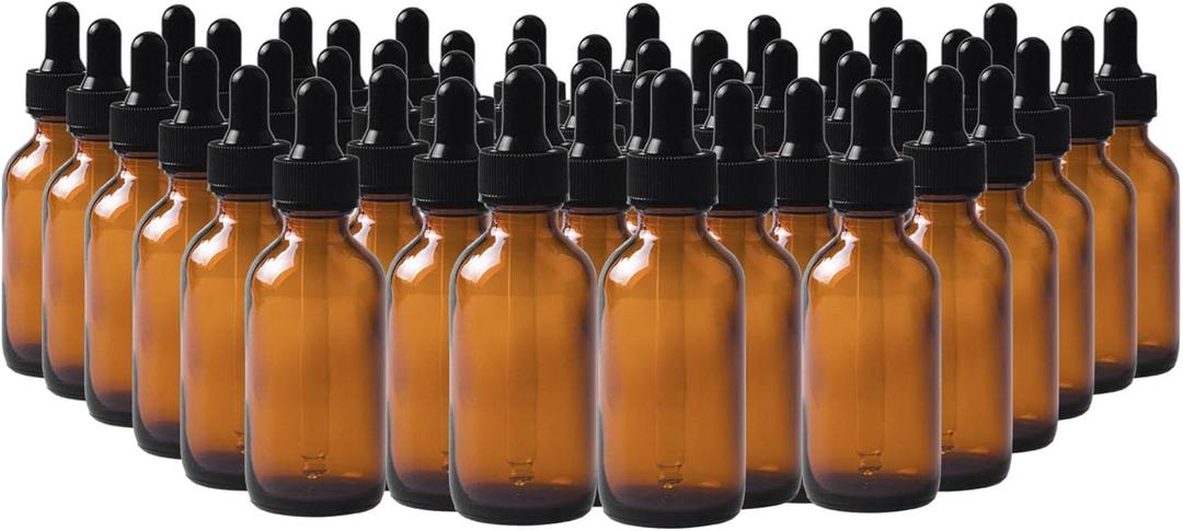 48 Pack 2oz Amber Glass Dropper Bottles, Glass Eye Dropper Bottles for Essential Oils, Perfumes