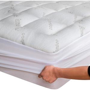 Ultra Soft Queen Size Mattress Topper - Viscose Made from Bamboo Pillow Top Mattress Pad for Back Pain Relief - Naturally Cooling for Hot Sleepers, White