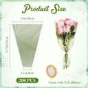Jaloro 200 Pcs Green Flower Bags for Bouquets 17.7 x 11 Inch Mother's Day Large Plastic Flower Sleeves Bulk with Ribbon Florist Supplies for Wedding, Birthday, Spring Graduation Gift Wrapping, 1 count