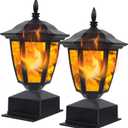 Dynaming Solar Flame Post Lights Outdoor, Solar Powered Lamps Fence Post Cap Lights, Flickering Flame LED Lantern Decorative Waterproof for Garden Deck Patio, Fit 4x4, 5x5 or 6x6 Wooden Posts, 2 Pack (Black)