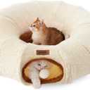 ZOMISIA Cat Tunnel Bed for Indoor Cats, Cute Cat Donut Toy Tunnel for Small Large Cats, Peekaboo Pet Cave Play Tunnel Toys for Kitten/Rabbit, Beige