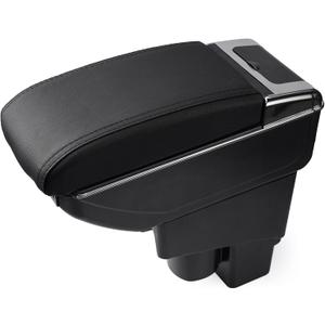 Custom Fit for Car Armrest Box 2002-2008 Honda Fit Jazz Hatchback(Not Fit The Sedan Model) Storage Center Console Double Layer 7 USB Ports Armrest Organizer Box (All Black)