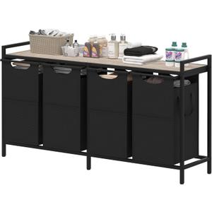 Heybly Laundry Hampers, 4 x 12.5 Gal Laundry Basket with Large Desktop Sorter for Laundry Room organization, Bathroom and Dorm Laundry Bags on Storage Shelf Greige HLH004SG
