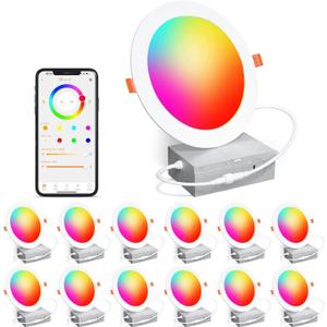 Recessed Lighting 6 Inch RGBCW Color Changing Smart Recessed Ceiling Lights 16W 1350LM LED Downlights Dimmable by Alexa & APP, 2700K-6500K,16 Million Colors - DIY Scenes - Timer - 23 Modes (12 Pack)